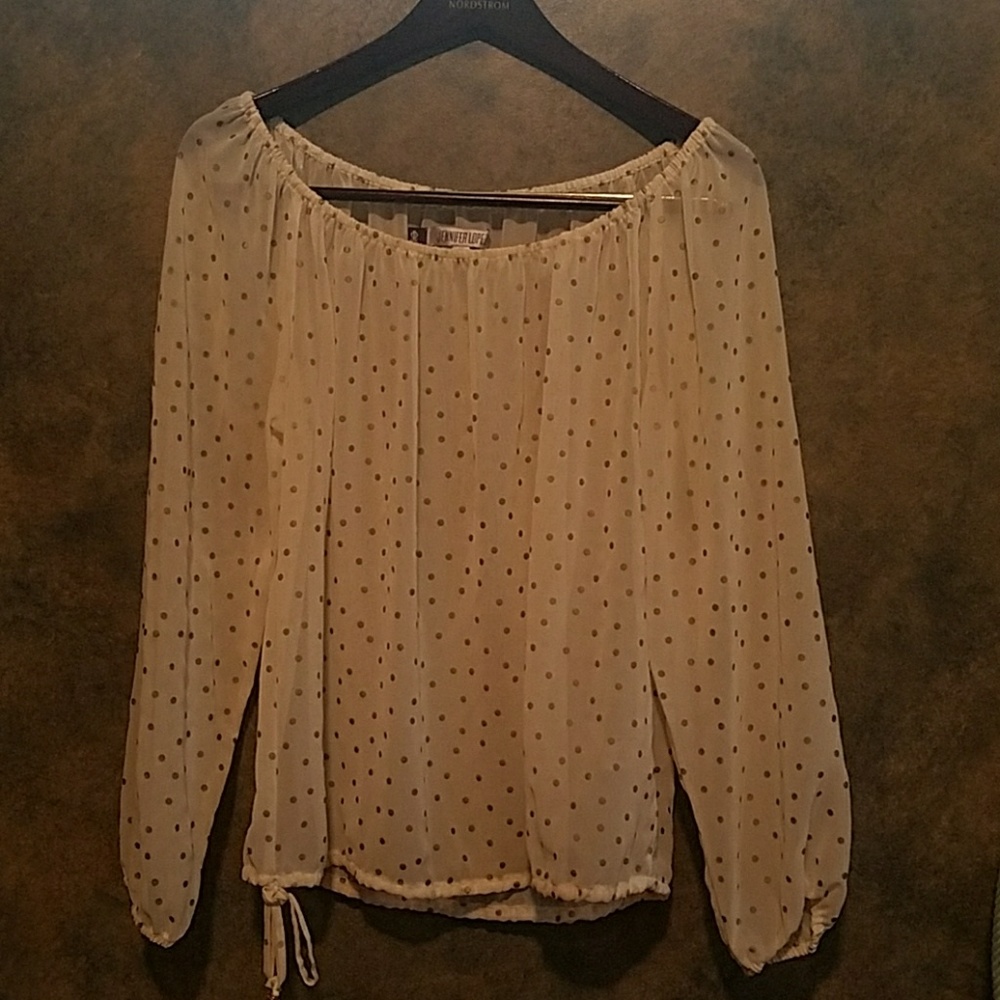 Cream and Gold polka dot Jennifer Lopez blouse
